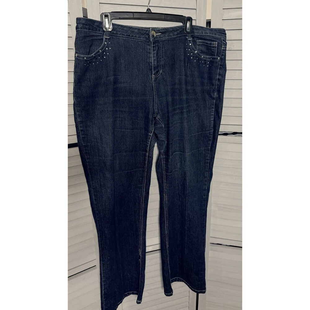 MWAH Bootcut Jeans Plus Sz 18W Medium Wash Rhinestones 32” Inseam MidRise Womens